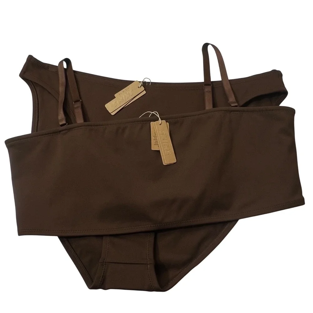 SKIMS Shaping Swim Set Bandeau Top + Dipped Bikini‎ Bottom Cocoa 3X